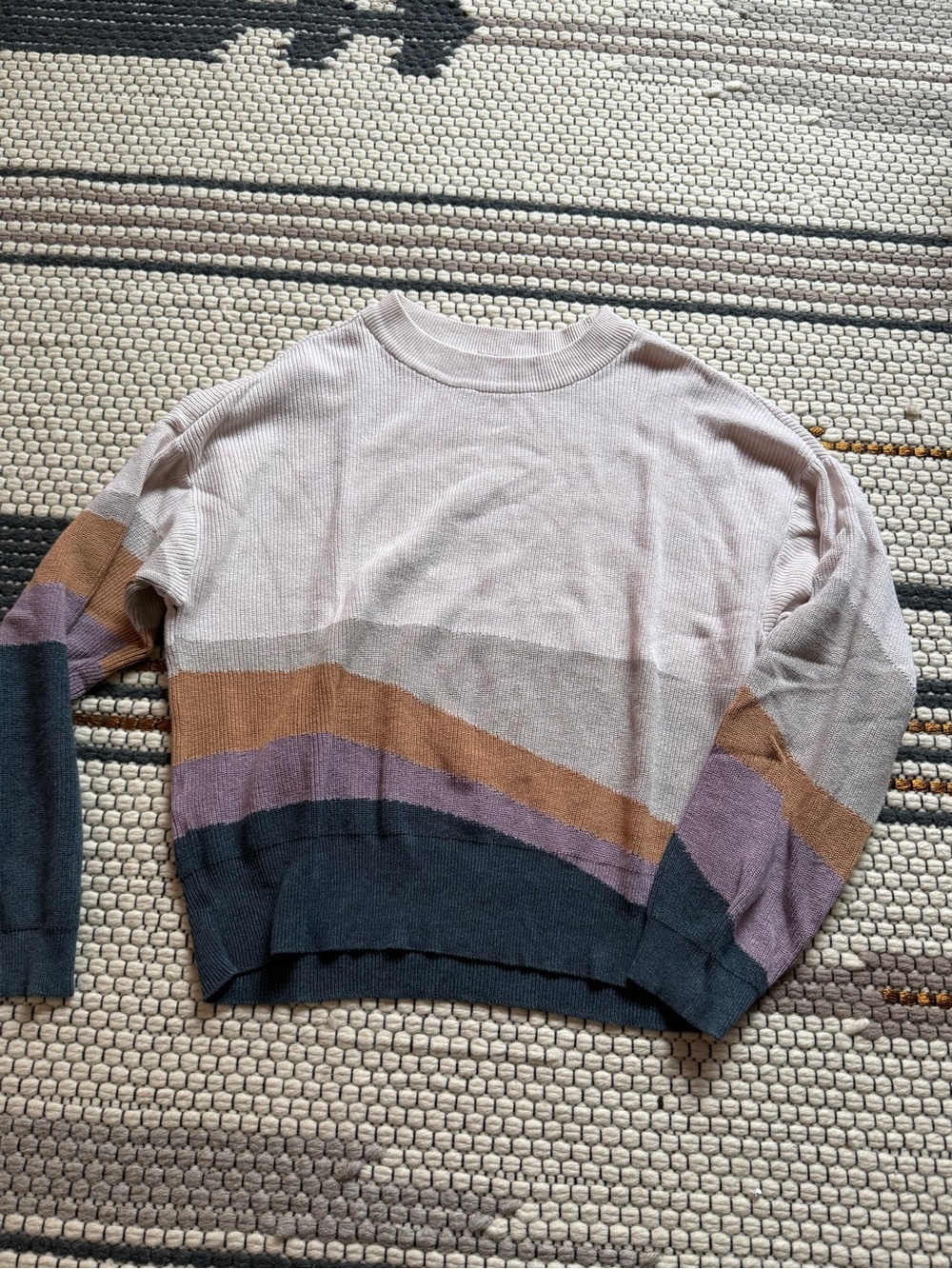 Prana Striped Crewneck Sweater in Cream, Tan, Purple & Black